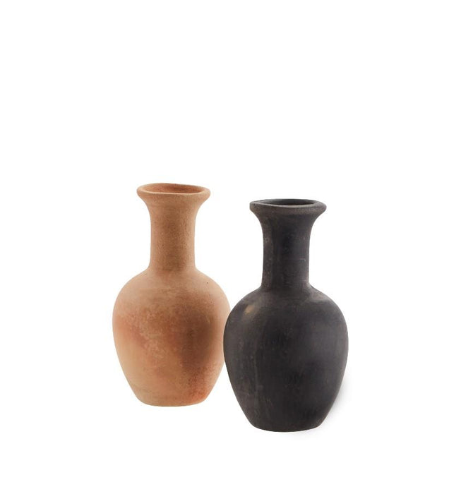 Terracotta vase, Black/natural set of 2
