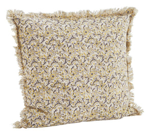 Printed cushion cover w/ fringes, floral pattern
