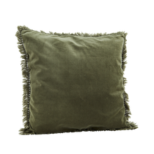 Load image into Gallery viewer, Velvet cushion cover w/ fringes 50x50 cm, Machine wash 30 C, Cotton velvet, linen Light jade