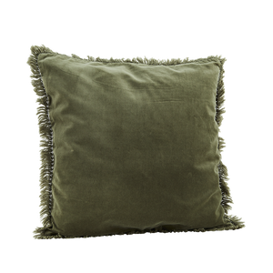 Velvet cushion cover w/ fringes 50x50 cm, Machine wash 30 C, Cotton velvet, linen Light jade