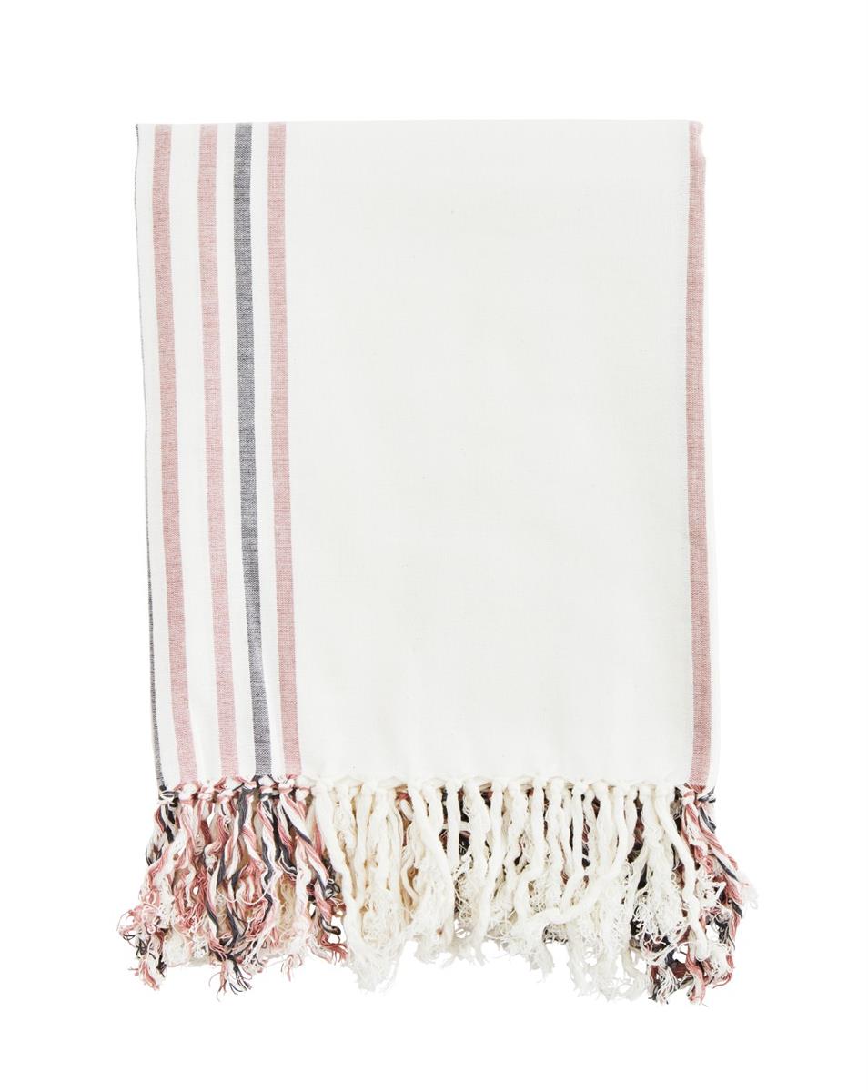 Striped hammam towel, off white/rose/anthracite