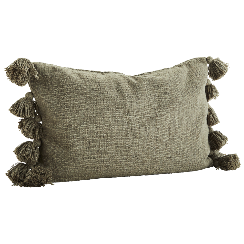 Cushion cover w/ tassels, Olive green