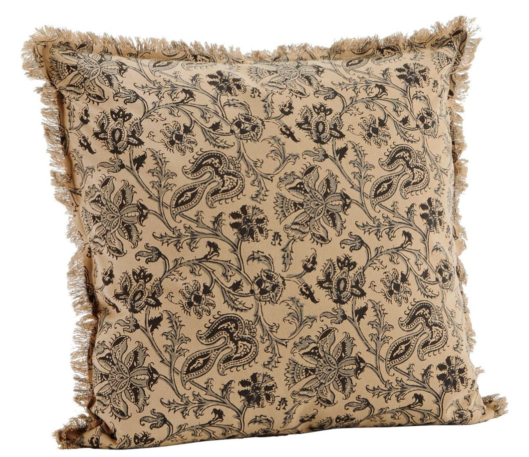 Printed cushion cover w/ fringes, Camel, black, grey