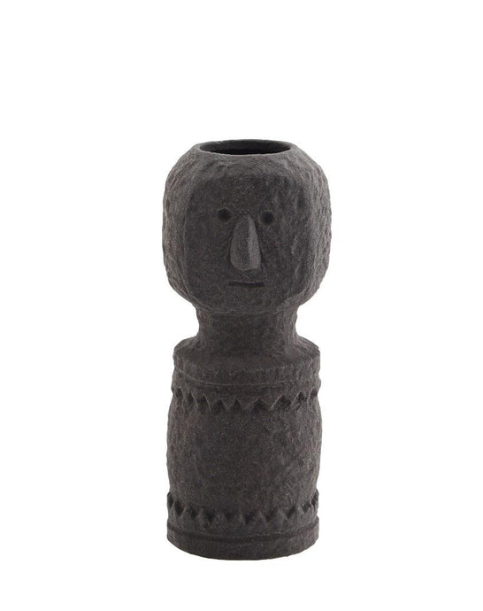 Stoneware Statue vase w/ imprints, Matt black