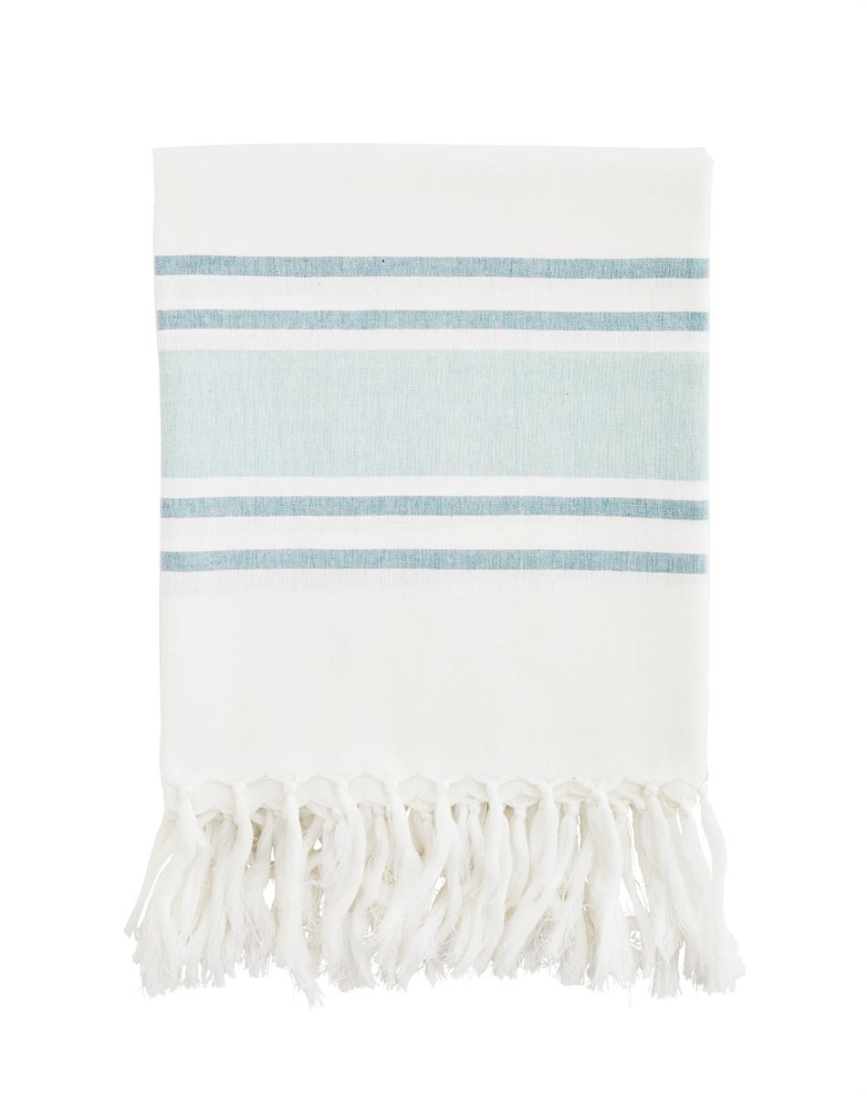 Striped hammam towel, off white/mint/aqua