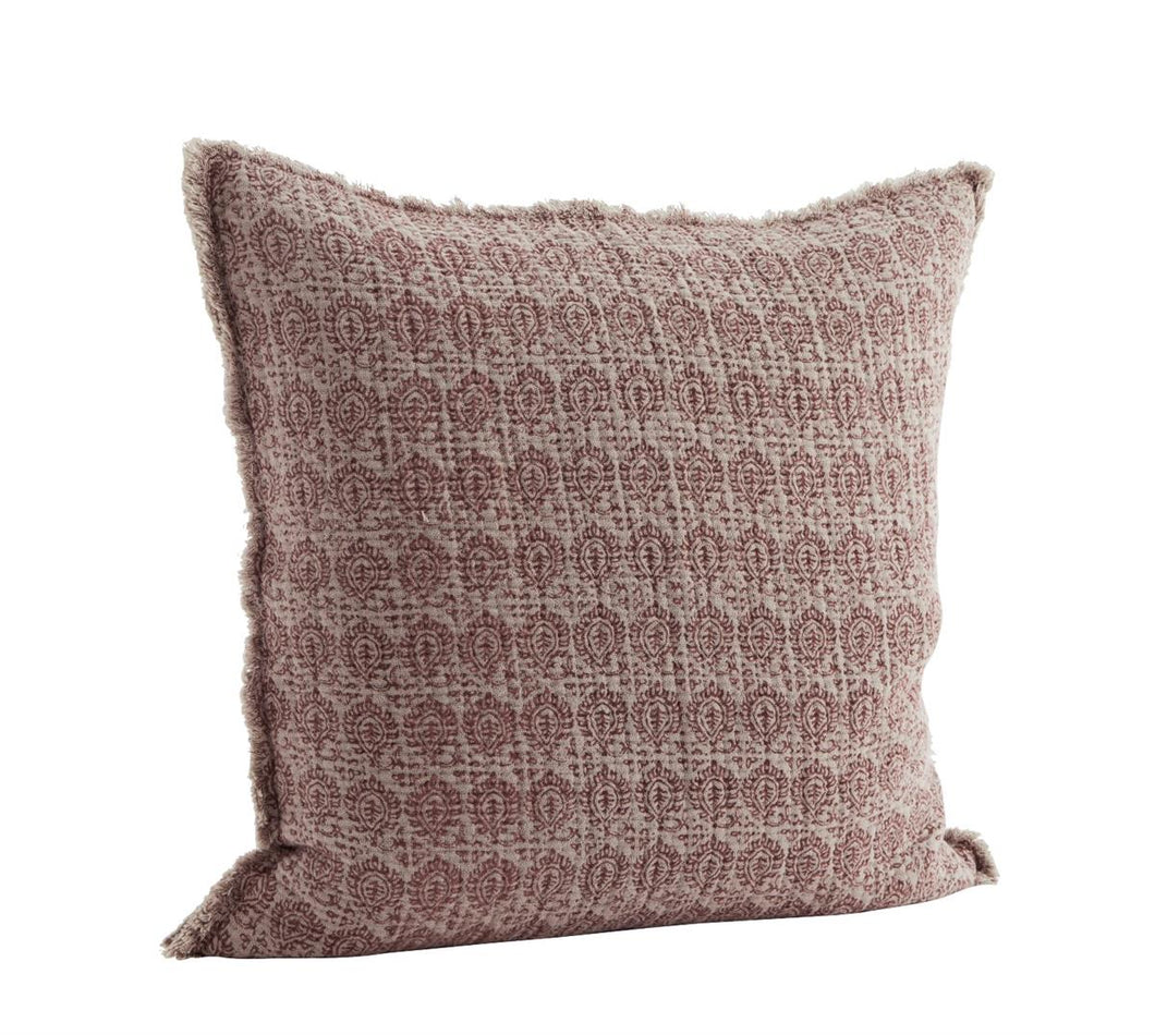 Printed cushion cover, Greige/Raspberry, large