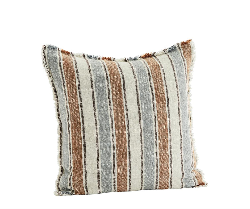 Striped cushion cover, Off white, rust, smoke blue, brown