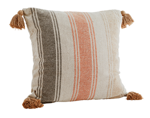 Striped cushion cover w/tassels