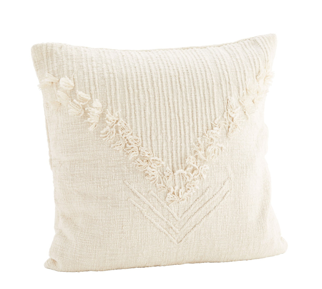 Fringed Cushion cover w/ fringes, white