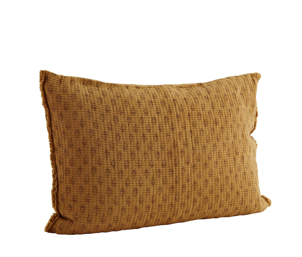 Printed cushion cover, Mustard/Cinnamon