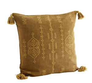 Embroidered cushion cover w/ tassels, Mustard/Honey, 50x50cm